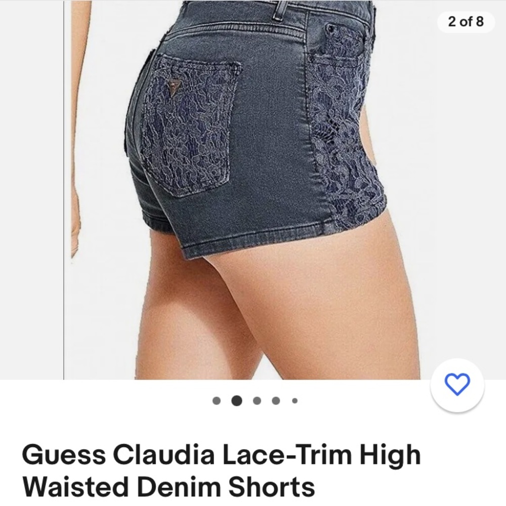 GUESS Womens Claudia Tinsel Blend Lace-Trim Denim Shorts Black 27